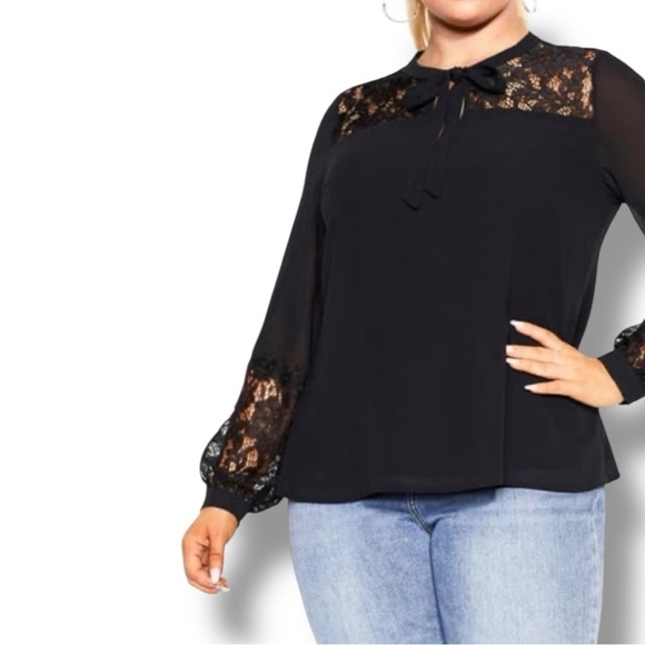 City Chic Tops - CITY CHIC Mysterious Lace Top - Black Plus 20 (L)